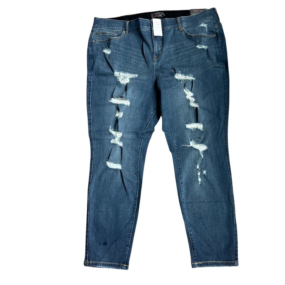 Torrid Jeans Womens 24 Bombshell Skinny Blue Distressed High Rise PremiumStretch